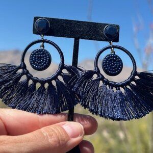 J. CREW Fan Tassell Navy Blue EARRINGS